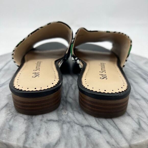 Soft Surroundings Womens 8 Slides Green Black Floral Open Toe Low Block Heel - Picture 5 of 12